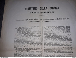 1877  MANIFESTO  ROMA  MINISTERO DELLA GUERRA AMMISSIONI AGLI ISTITUTI MILITARI - Historical Documents