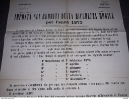 1873  MANIFESTO  IMPOSTA SUI REDDITI DELLA RICCHEZZA MOBILE - Documents Historiques