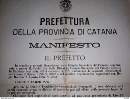 1890   MANIFESTO  CATANIA PREFETTURA  I PERITI CATASTALI  AVRANNO DIRITTO AD ACCEDERE ALLE  PRIVATE PROPRIETÀ - Documents Historiques