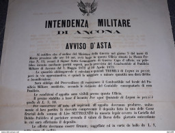 1872  MANIFESTO  INTENDENZA MILITARE DI ANCONA  AVVISO D'ASTA  PER IL COMBUSTIBILE AL PANIFICIO MILITARE - Historical Documents