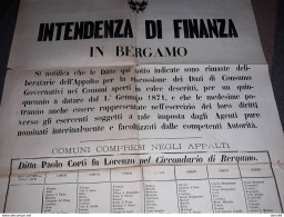 1870  MANIFESTO  BERGAMO  INTENDENZA DI FINANZA - Historische Dokumente