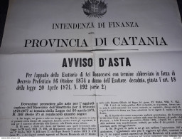 1874 MANIFESTO CATANIA AVVISO D'ASTA - Historische Dokumente