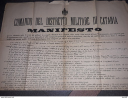 1882 MANIFESTO CATANIA  COMANDO DISTRETTO MILITARE CHIAMATA SOTTO LE  ARMI PER I MILITARI IN CONCEDO - Historische Dokumente