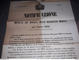 1871 Manifesto Imposte Sui Redditi Della Ricchezza Mobile - Historical Documents