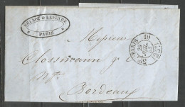 France - LSC Paris à Bordeaux Du 29/7/53 - Cachet Taxe 25 Cts Paris 3e Vacation Route N°10 (route De Bordeaux) - 1849-1876: Periodo Classico