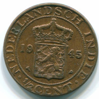 1/2 CENT 1945 NETHERLANDS EAST INDIES INDONESIA Bronze Colonial Coin #S13106.U.A - Niederländisch-Indien