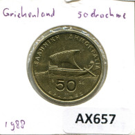 50 DRACHMES 1988 GRECIA GREECE Moneda #AX657.E.A - Grèce