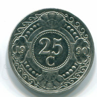 25 CENTS 1990 NETHERLANDS ANTILLES Nickel Colonial Coin #S11259.U.A - Netherlands Antilles