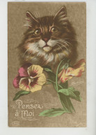 CHATS - CAT - Jolie Carte Fantaisie Chat Et Fleurs Pensées "Pensez à Moi " - Maurice BOULANGER - Chats