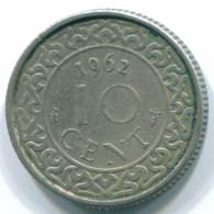 10 CENTS 1962 SURINAME NEERLANDÉS NETHERLANDS Nickel Colonial Moneda #S13187.E.A - Suriname 1975 - ...