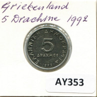 5 DRACHMES 1992 GRECIA GREECE Moneda #AY353.E.A - Grèce