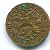 1 CENT 1961 NETHERLANDS ANTILLES Bronze Fish Colonial Coin #S11063.U.A - Antilles Néerlandaises