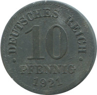10 PFENNIG 1921 DEUTSCHLAND Münze GERMANY #DE10466.5.D.A - 10 Renten- & 10 Reichspfennig
