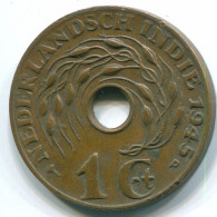 1 CENT 1945 P INDES ORIENTALES NÉERLANDAISES INDONÉSIE INDONESIA Bronze Colonial Pièce #S10354.F.A - Niederländisch-Indien