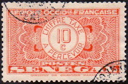 Sénégal Obl. N° Taxe 23 - Pièce De Monnaie Sur Fond Burelé Le 10c Orange - Postage Due