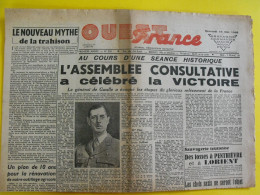 Journal L'Ouest France Du 16 Mai 1945. Guerre  De Gaulle Victoire Assemblée Fosses Penthièvre Lorient Japon Laval Chine - Other & Unclassified