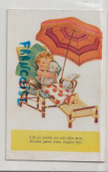 Petite Fille Et Chiot Dans Une Chaise Longue, Parasol,... - Contemporain (à Partir De 1950)