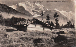 Postcard  Switzerland Wengen Alpenlandschaft Mit Jungfrau Wooden Hut Snow - Wengen