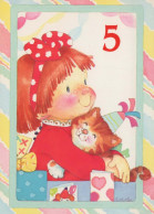 FELIZ CUMPLEAÑOS 5 Año De Edad CHICA NIÑOS Vintage Tarjeta Postal CPSM #PBT917.A - Anniversaire