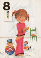 FELIZ CUMPLEAÑOS 8 Año De Edad CHICA NIÑOS Vintage Tarjeta Postal CPSM #PBT737.A - Verjaardag