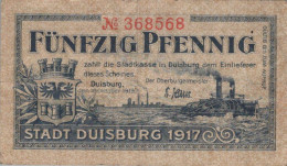 50 PFENNIG 1919 Stadt DUISBURG Rhine DEUTSCHLAND Notgeld Banknote #PG463 - [11] Emissions Locales