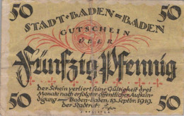 50 PFENNIG 1919 Stadt BADEN-BADEN Baden DEUTSCHLAND Notgeld Banknote #PI425 - [11] Emissions Locales