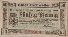 50 PFENNIG 1918 Stadt ESCHWEILER Rhine DEUTSCHLAND Notgeld Banknote #PG462 - Lokale Ausgaben