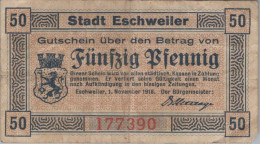 50 PFENNIG 1918 Stadt ESCHWEILER Rhine DEUTSCHLAND Notgeld Banknote #PG477 - Lokale Ausgaben