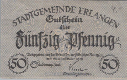 50 PFENNIG 1918 Stadt ERLANGEN Bavaria DEUTSCHLAND Notgeld Banknote #PG270 - [11] Emissions Locales