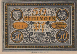 50 PFENNIG 1921 Stadt ETTLINGEN Baden UNC DEUTSCHLAND Notgeld Banknote #PB373 - Lokale Ausgaben