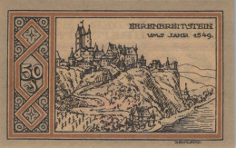 50 PFENNIG 1921 Stadt EHRENBREITSTEIN Rhine UNC DEUTSCHLAND Notgeld #PB045 - [11] Emissions Locales