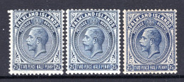 Falkland Islands 1921-28 KGV - Wmk. Script CA - 2½d Blue, Indigo Shades Mint (SG 76/a/b) - Falklandeilanden