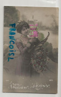 Photographie. Bonne Année. Jeune Fille Et Corne D'Abondance. Bourse Rose, Houx. Rapid 569. 1911 - Women