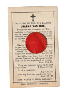 Doodsprentje -   Joanna VAN DIJK , Echtgennote Van G. De Wit - PIJNACKER 1920(B374) - Todesanzeige
