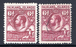 Falkland Islands 1929-37 KGV - Whale & Penguins - 6d Purple & Reddish-purple HM (SG 121/a) - Falklandeilanden