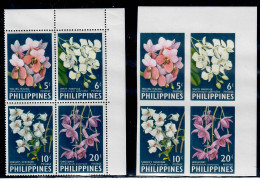 PHILIPPINES FILIPPINE 1962 FLORA FIORI ORCHIDEE BLOCCO DI 4 DENTELLATO E NON DENTELLATO - MNH/** - Philippines