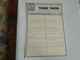 TINTIN :CARTE DES TIMBRE TINTIN D'UN COLLECTIONNEUR PRIVILEGIE N° 110947-CARTE BILINGUE - Chromos