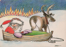 PÈRE NOËL Bonne Année Noël CERF Vintage Carte Postale CPSM #PBB161.FR - Santa Claus