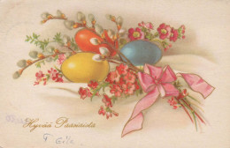 EASTER FLOWERS EGG Vintage Postcard CPA #PKE155.GB - Pâques