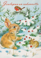 Happy New Year Christmas RABBIT Vintage Postcard CPSM #PAV049.GB - Neujahr