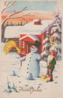 Buon Anno Natale PUPAZZO Vintage Cartolina CPSMPF #PKD829.IT - New Year