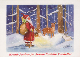 BABBO NATALE Buon Anno Natale CERVO Vintage Cartolina CPSM #PBB163.IT - Santa Claus