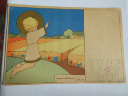 CARTE RELIGIEUX AVEC JESUS ENFANT FACE A UN CHAMPS DE BLE SIGNEE JEANNE HELBELYMK ? 1930 EDITION JECF - Jésus