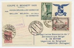 Card / Postmark Belgium 1935 Air Balloon - Gordon Bennet - Belgium - Poland - Soviet Union - Airplanes