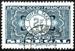 Sénégal Obl. N° Taxe 30 - Pièce De Monnaie Sur Fond Burelé Le 2f Bleu - Postage Due