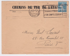 Enveloppe Chemin De Fer De L'état Cachet Gare Saint Lazare 1925 Agents Généraux Des Acquisitions Paris 42,rue De Rome - Correo Ferroviario