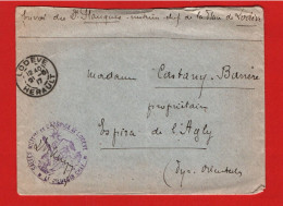 (RECTO / VERSO) ENVELOPPE AVEC CACHET SALLES MILITAIRES DE L' HOSPICE DE L' ODEVE - MEDECIN CHEF LE 21/5/1917 + LETTRE - Cartas & Documentos