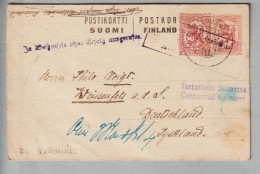 Finnland 1918-12-01 Zensurierte Ganzsache Von Kellomäki Nach Weissenfels DE - Covers & Documents