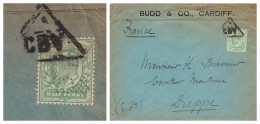 LETTRE. BUDD & C° CARDIFF. LIMITED. CBV. 1/2p PERFORE. POUR LA FRANCE - Storia Postale