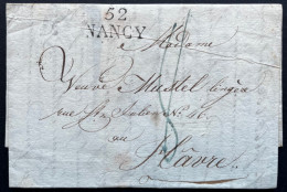 MARQUE POSTALE NANCY POUR LE HAVRE / 1823 / LAC / TAXE 8 - 1801-1848: Precursores XIX